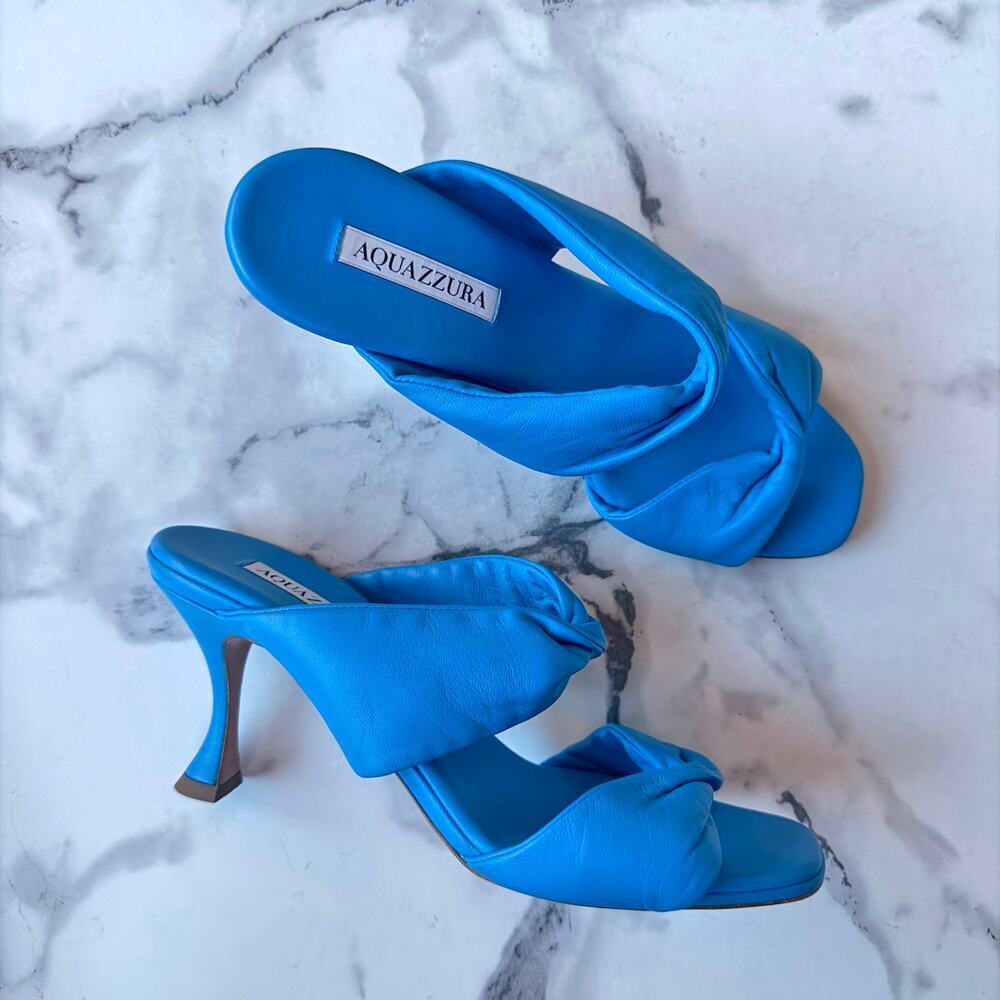 Aquazzura Nappa Leather Twist Sandal 95 in Rich Turquoise Size 41